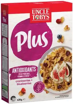 IGA Uncle Tobys Plus Cereal 410‑435g Selected Varieties offer