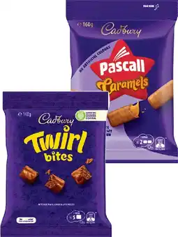 IGA Pascall Chocolate Share Bag 160-185g or Cadbury 120-150g Selected Varieties offer