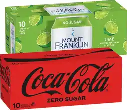 IGA Coca‑Cola, Sprite or Mount Franklin Lightly Sparkling Water 10x375mL Selected Varieties offer
