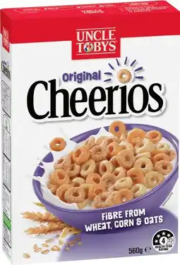 IGA Uncle Tobys Cheerios Original 560g or Honey 520g offer