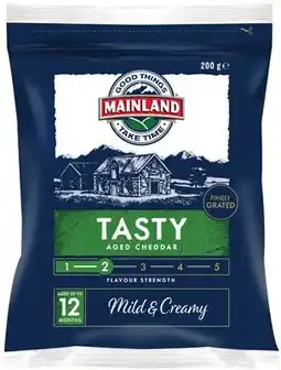 IGA Mainland Tasty or Mozzarella Finely Grated Cheese 200g offer