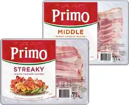 IGA Primo Wood smoked Middle Bacon or Streaky Bacon 750g offer