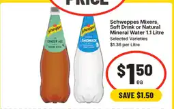 IGA Soft Drink or Natural Mineral Water 1.1 Litre offer