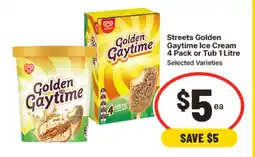 IGA Streets Golden Gaytime Ice Cream 4 Pack or Tub 1 Litre offer