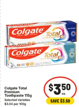 IGA Colgate Total Premium Toothpaste 115g offer