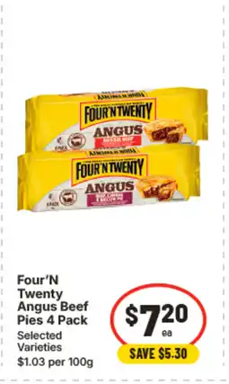 IGA Four'n twenty twenty angus beef pies 4 pack offer