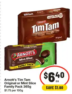 IGA Arnott's tim tam original or mint slice family pack 365g offer