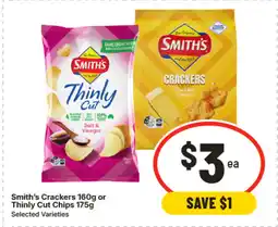 IGA Smith's crackers 160g or thinly cut chips 175g offer
