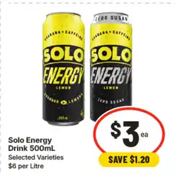 IGA Solo energy drink 500ml offer