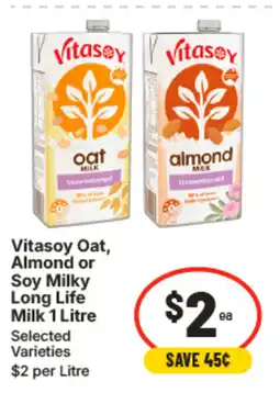 IGA Vitasoy oat, almond or soy milky long life milk 1 litre offer