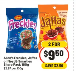 IGA Allen's freckles, jaffas or nestlé smarties share pack 160g offer