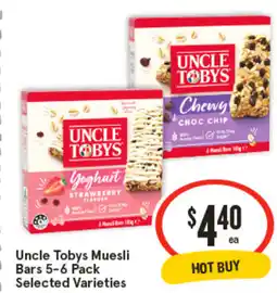 IGA Uncle Tobys Muesli Bars 5-6 Pack offer