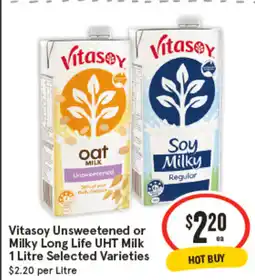 IGA Vitasoy unsweetened or milky long life uht milk 1 litre offer