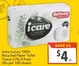 Supa Valu Icare Luxury 100% Recycled Paper Toilet Tissue 3 Ply offer