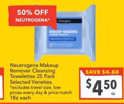 Supa Valu Neutrogena makeup remover cleansing towelettes 25 pack offer