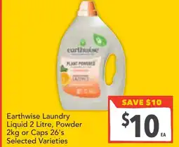 Supa Valu Earthwise laundry liquid 2 litre, powder 2kg or caps 26's offer