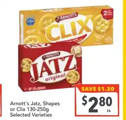 Supa Valu Arnott's jatz, shapes or clix 130-250g offer