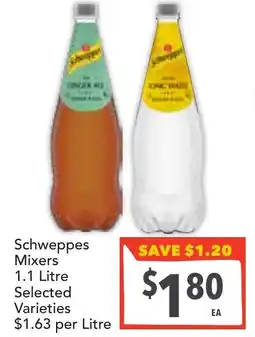 Supa Valu Schweppes mixers 1.1 litre offer