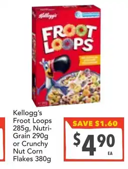 Supa Valu Kellogg's froot loops 285g, nutri- grain 290g offer