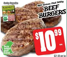Farmer Jack's Wa grass fed beef burgers offer