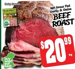 Farmer Jack's Wa grass fed garlic & onion beef roast offer