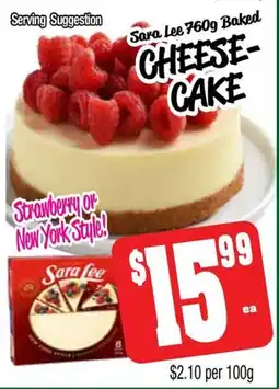 Farmer Jack's Sara lee baked cheese- cake offer