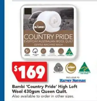 Bambi 'COuntry Pride' High Loft Wool 430gsm Queen Quilt
