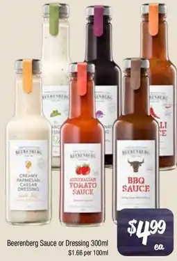Farmer Jack's Beerenberg Sauce or Dressing 300ml $1.66 per 100ml offer