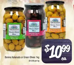 Farmer Jack's Benino kalamata or green olives offer