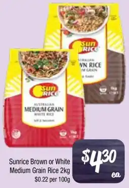 Farmer Jack's Sunrice brown or white medium grain rice offer
