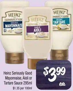Farmer Jack's Heinz seriously good mayonnaise, aioli or tartare sauce offer