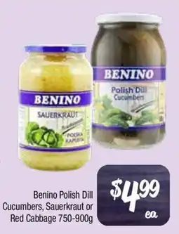 Farmer Jack's Benino polish dill cucumbers, sauerkraut or red cabbage offer