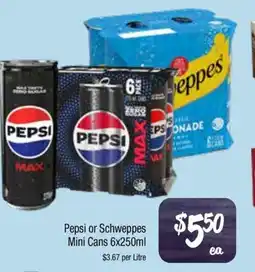 Farmer Jack's Pepsi or Schweppes Mini Cans offer