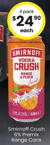 The Bottle O Smirnoff crush 6% premix range cans offer