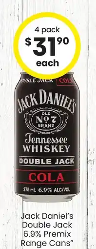 The Bottle O Jack daniel's double jack 6.9% premix range cans offer
