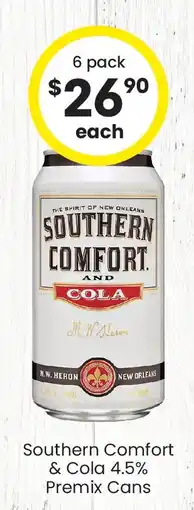The Bottle O Southern comfort & cola 4.5% premix cans offer