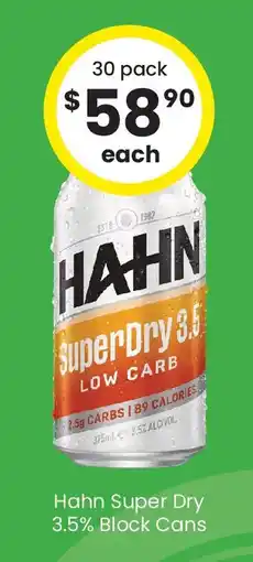 The Bottle O Hahn super dry 3.5% block cans offer