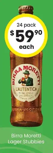 The Bottle O Birra moretti lager stubbies offer