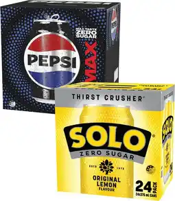 Coles Pepsi Max or Solo Zero Sugar Soft Drink 24x375mL offer