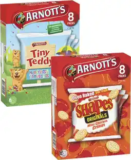 Coles Arnott's Tiny Teddy Biscuits or Shapes Crackers Multipacks 184g-200g offer