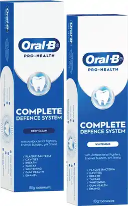 Coles Oral B Pro Health Advanced Deep Clean or Whitening Toothpaste 110g offer