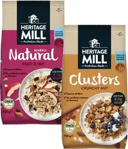 Coles Heritage Mill Muesli, Clusters or Granola 650g-750g offer
