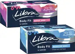 Coles Libra Body Fit Tampons Regular or Super 16 Pack offer