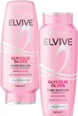 Coles L'Oréal Elvive Glycolic Gloss Shampoo or Conditioner 340mL offer