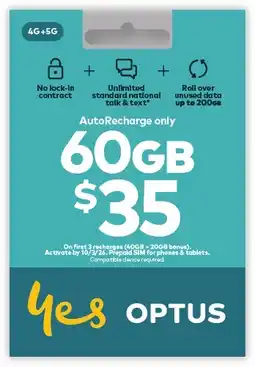 Coles Optus $35 AutoRecharge Only Prepaid SIM Starter Kit offer