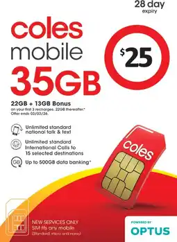 Coles Coles Mobile $25 Prepaid SIM offer