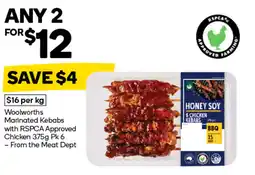 Woolworths Marinated kebabs with rspca approved chicken offer