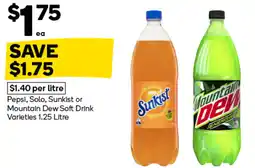 Woolworths Pepsi, solo, sunkist or mountain dew soft drink offer