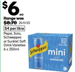 Woolworths Pepsi, solo, schweppes or sunkist soft drink varieties offer