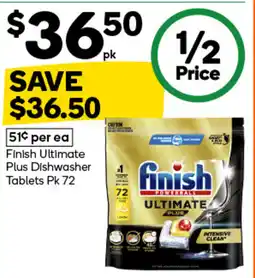 Woolworths Finish ultimate plus dishwasher tablets offer